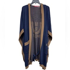NWT Marina Rinaldi Navy Brown Knit Poncho Cardigan M